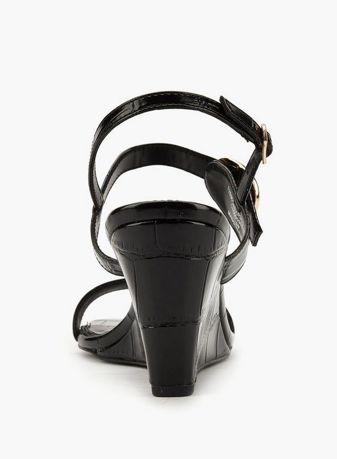 Celeste Women's Solid Wedge Heeled Sandals with Buckle Closure - Image 5