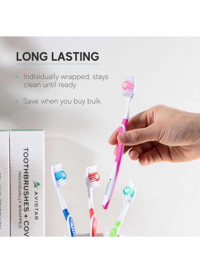Avistar 104 Pack Bulk Toothbrushes w/Cover Caps, Individually Wrapped Disposable Travel Toothbrush, Value Size, Long Lasting 3+ Months, Med-Soft Manual Teeth Brush Bristles, 4 Colors (Red Green Blue Pink) - Image 2