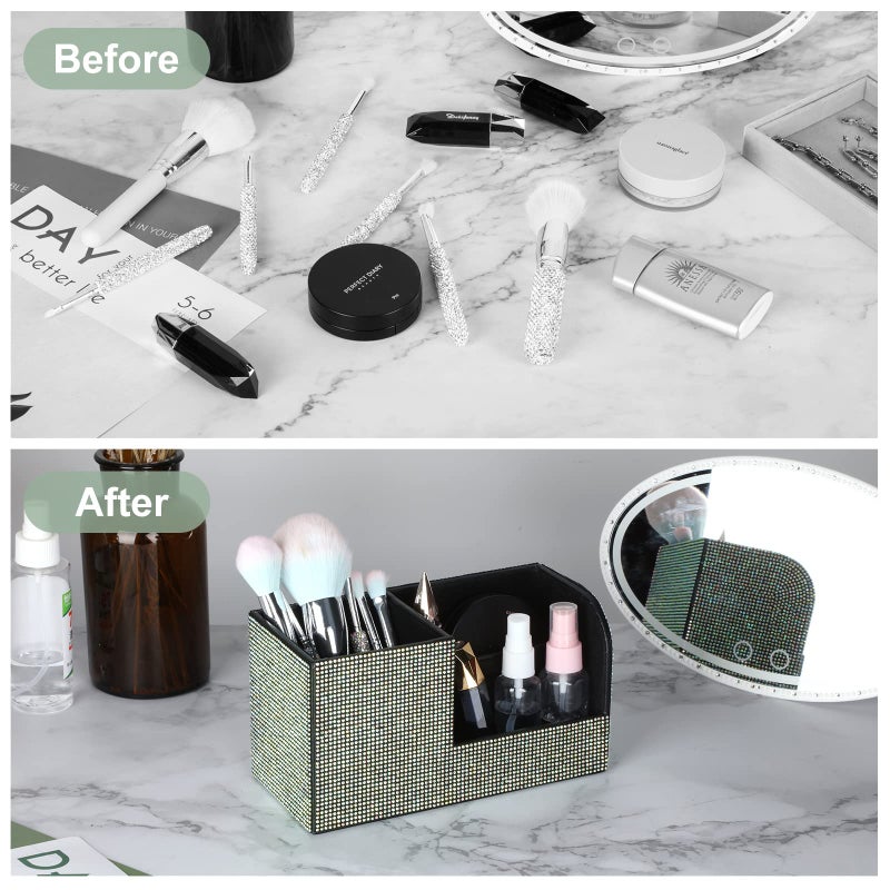 KEYPOWER Desk Pen Pencil Holder Bling Pasted Rhinestones Paper Stationery Storage Box, Multi-functional Organizer for Pen,Pencil,Cell phone,Business Name Cards,Eye Glasses,Remote Control Holder (Color) - Image 5