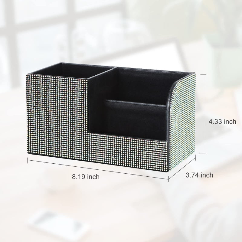 KEYPOWER Desk Pen Pencil Holder Bling Pasted Rhinestones Paper Stationery Storage Box, Multi-functional Organizer for Pen,Pencil,Cell phone,Business Name Cards,Eye Glasses,Remote Control Holder (Color) - Image 2