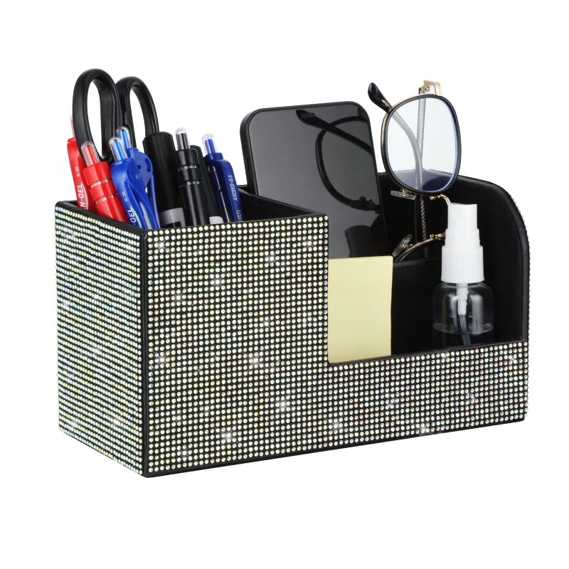 KEYPOWER Desk Pen Pencil Holder Bling Pasted Rhinestones Paper Stationery Storage Box, Multi-functional Organizer for Pen,Pencil,Cell phone,Business Name Cards,Eye Glasses,Remote Control Holder (Color) - Image 1