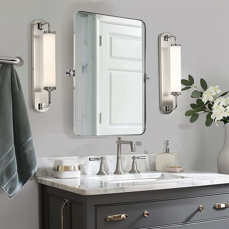 MOON MIRROR MOON MIRROR Polished Chrome Pivot Mirror for Bathroom Tilt Bathroom Vanity MirrorRounded Rectangle Pivoting Mirror Overall 2433 x 28 inchesMirror 20 x 28 inches 