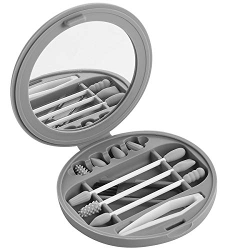 Storgem Strogem Reusable Cotton Swabs with 1 Mirror for Makeup Application and Cleaning, Multifunctional Portable Washable Silicone Q-Tip (gray) - Image 1