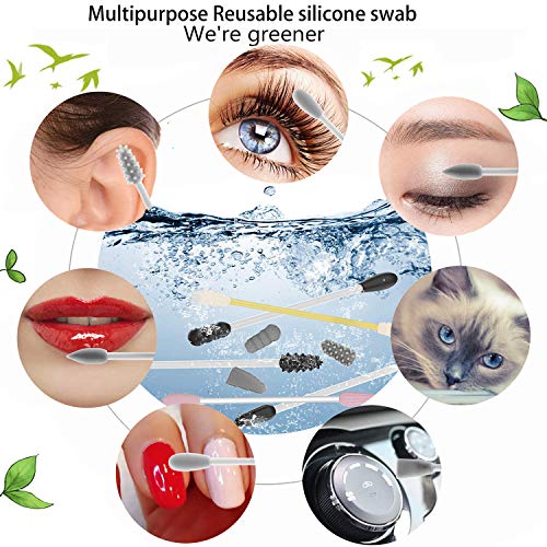 Storgem Strogem Reusable Cotton Swabs with 1 Mirror for Makeup Application and Cleaning, Multifunctional Portable Washable Silicone Q-Tip (gray) - Image 2