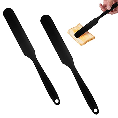 Gaprumi 2 Pieces Long Handle Silicone Jar Spatula Non-Stick Rubber Scraper Silicone Scraper for Jars, Smoothies, Blenders Cooking Baking Stirring Mixing Versatile Kitchen Tool (Black) - Image 1