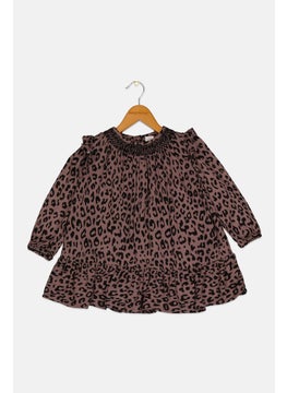 Toddlers Girl Animal Printed Long Sleeve Dress, Multicolor