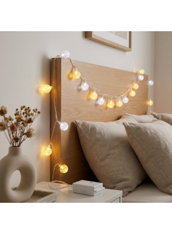 طلال أضواء سلسلة كروية LED - أضواء خرافية دافئة باللونين الأصفر والأبيض مع كرات فقاعية لامعة، أضواء سلسلة داخلية وخارجية مزخرفة لغرفة النوم، وحفلات الزفاف، والحفلات، والستائر، والفناء، وديكور المنزل في العطلات - Image 2