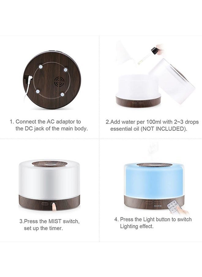 Arabest - 500ml Ultrasonic Air Humidifier, Essential Oil Diffuser, 7-color LED Light with Remote Control, Timing Setting, Suitable for Home/Office/Study - Image 1