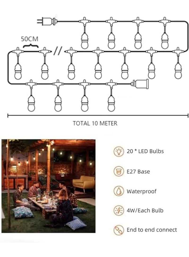 يوويل في الهواء الطلق مقاوم للماء IP65 سلسلة أضواء LED E27 حامل سلك حامل لمبة 10 متر مع 20 مصباح LED 4W G45 واضح مع قابس الاتحاد الأوروبي حامل المصباح الشمسي لأضواء رمضان الديكور والديكور الخارجي ضوء سلسلة سلكية معلقة ضوء رمضان للحديقة التجارية وساحة الشرفة - Image 5