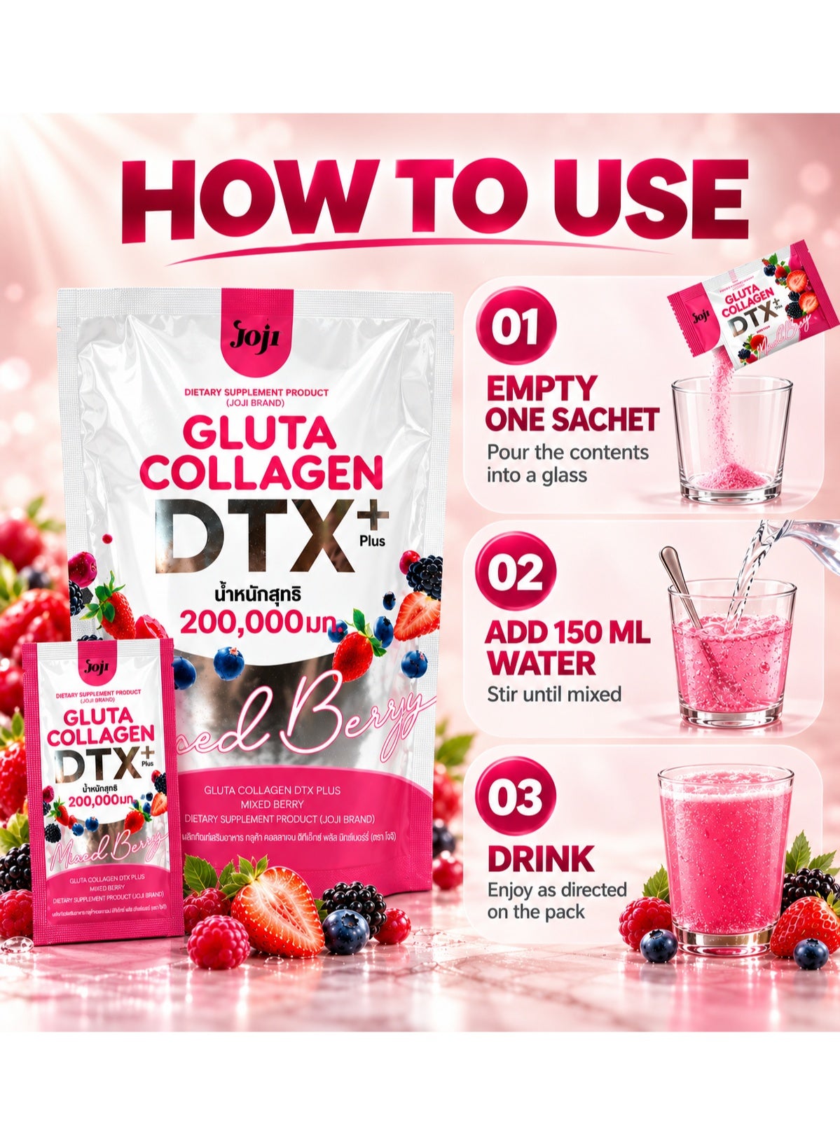 Joji Berry Gluta Collagen DTX Drink Sachets 10Pcs
