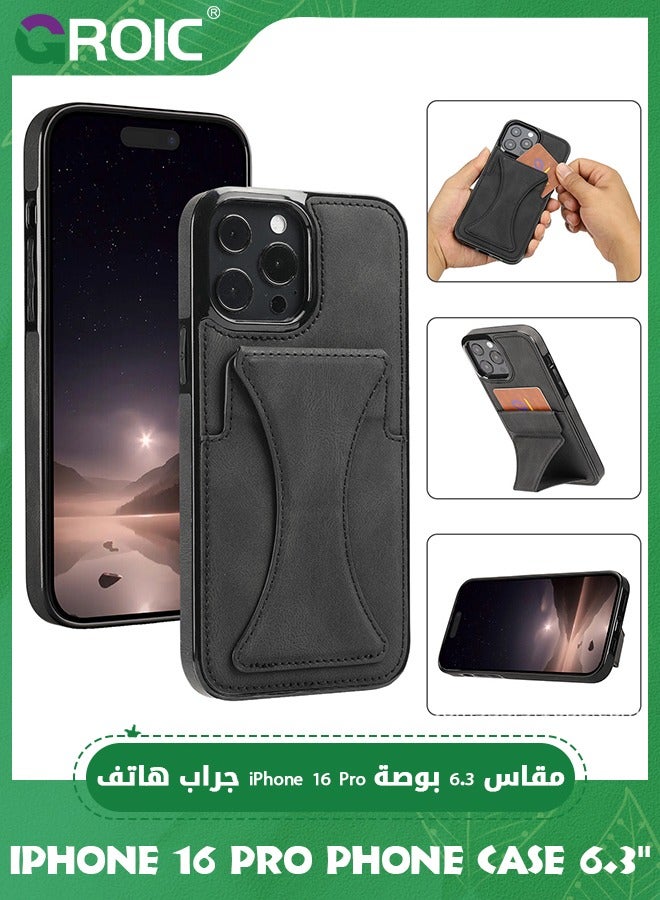 GROIC Case for iPhone 16 Pro 6.3 Inches Case, Slim PU Leather Wallet Case Credit Card Slot Holder Lightweight Protective Anti-Fall Kickstand Skin PU Leather TPU Back Cover with Folding Kickstand - Image 1