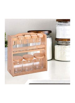 BILLI 5-Piece Spice Bottle And 3-Piece Canister Set With Holder Stand Beige/Clear 12x26.5x30centimeter  - Image 2
