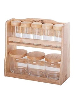 BILLI 5-Piece Spice Bottle And 3-Piece Canister Set With Holder Stand Beige/Clear 12x26.5x30centimeter  - Image 1