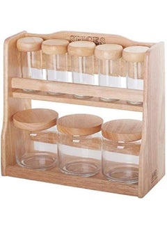 BILLI 5-Piece Spice Bottle And 3-Piece Canister Set With Holder Stand Beige/Clear 12x26.5x30centimeter  - Image 3