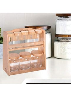 BILLI 5-Piece Spice Bottle And 3-Piece Canister Set With Holder Stand Beige/Clear 12x26.5x30centimeter  - Image 4