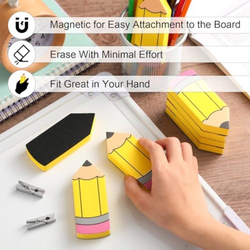 8 Pcs Back to School Pencil Shaped Magnetic Dry Erase Erasers Whiteboard Cleaning Erasers Classroom Chalkboard Wiper Cleansers Teacher School Supplies for Classroom Office Decor - Image 4