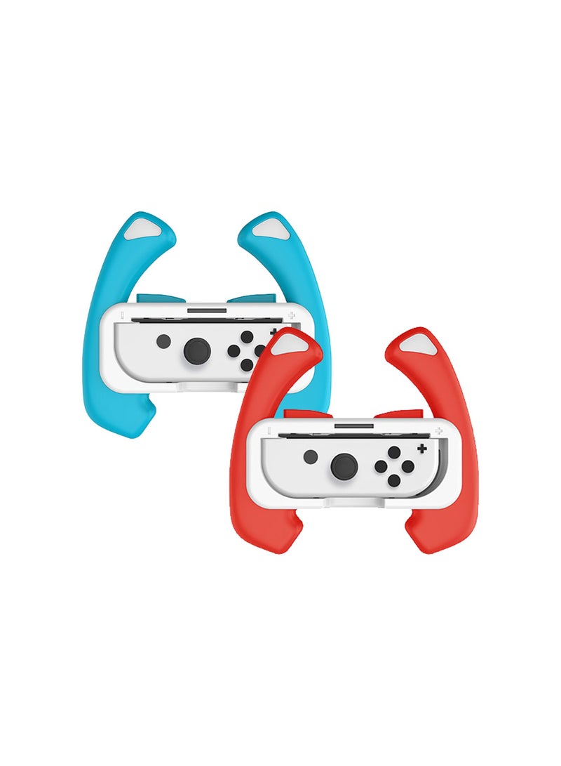 Controller Handle, Steering Wheel Controller for Nintendo Switch & Switch Oled, Racing Games Removable Accessories Joy Con Controller Grip for Mario Kart, Red/Blue Combo(2 Pack) - Image 1