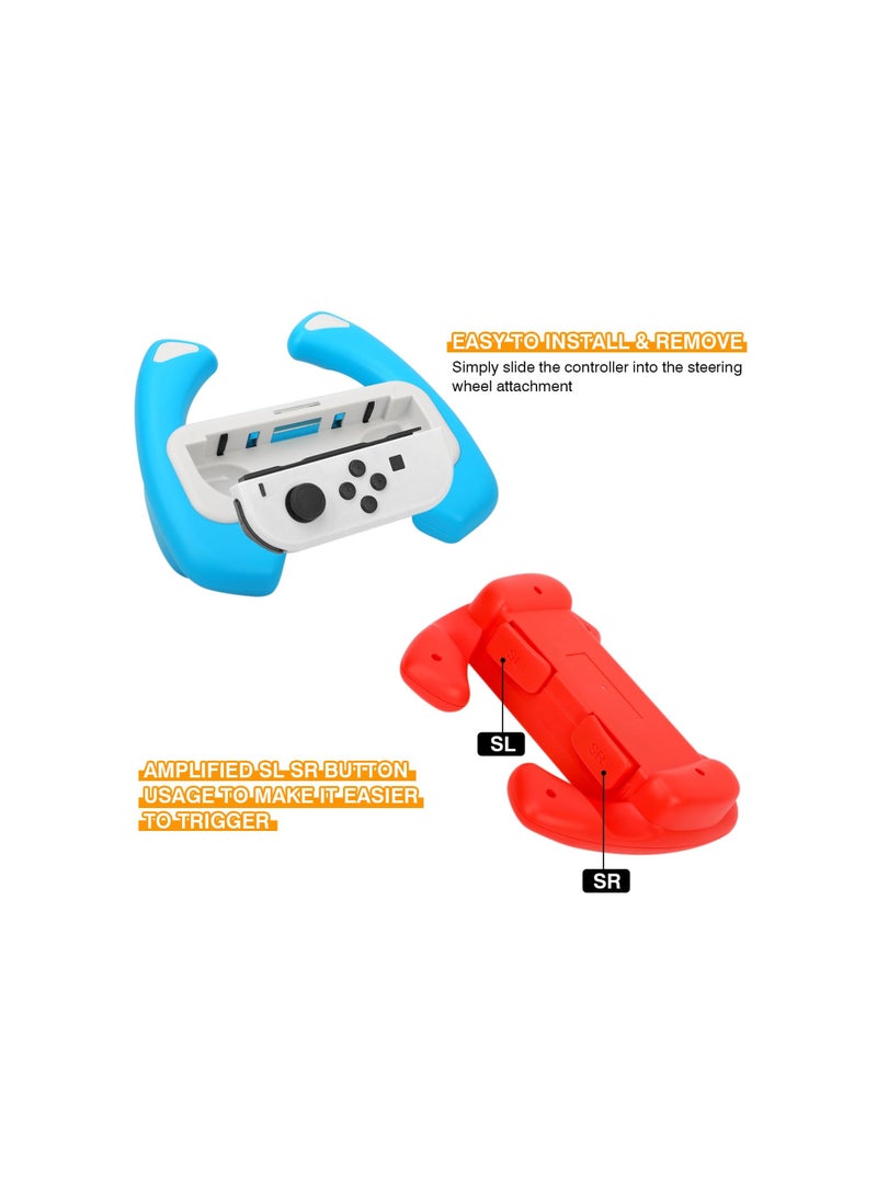 Controller Handle, Steering Wheel Controller for Nintendo Switch & Switch Oled, Racing Games Removable Accessories Joy Con Controller Grip for Mario Kart, Red/Blue Combo(2 Pack) - Image 5