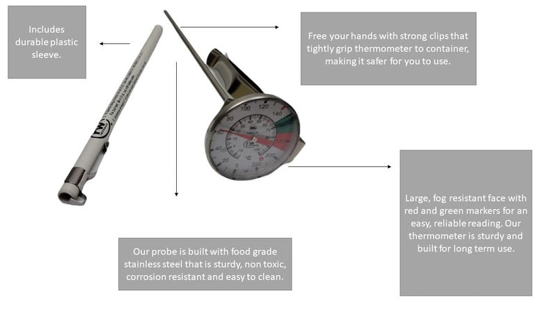 Rattleware Thermometer, Genuine Milk Frothing Thermometer and Barista Thermometer, Fast Readout and Clear Temperature Targets / 7" Probe, 1" Dial - Image 2