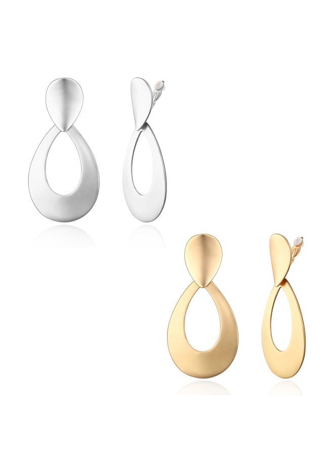 FANZE 2-3 Pairs Clip on Earrings Drop Earrings Set, Matte Gold Earrings Statement Earrings Jewelry Gift for Women - Image 1