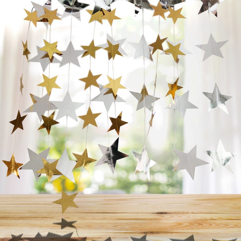 2.4M Laser Five-Pointed Star Disc Latte Art Mirror Gold And Silver Five-Pointed Star Birthday Latte Art Pendant Decoration - Image 3
