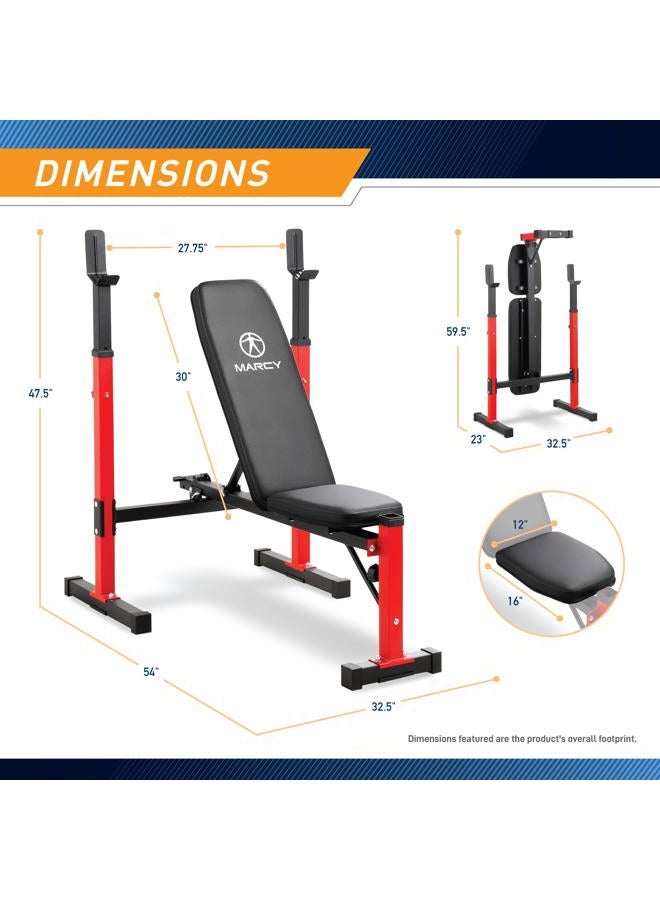 Marcy Foldable Deluxe Standard Weight Bench with Adjustable Back and Bar Catch, Personal Home Gym for Strength Training, Weightlifting MWB-5511 - Image 2