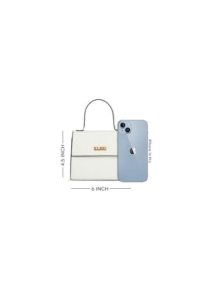 KLEIO PU Leather Mini Handbag for Women with Top Handle and Detachable Crossbody Sling - White - Image 4