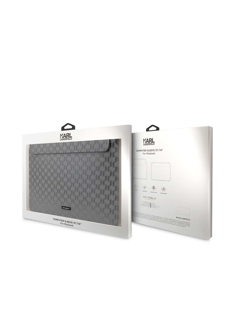 Saffiano Mono Plaque Computer Sleeve 14inch / Secure Closure / Precision Fit / Durability / High-Quality Material / Unique Design - Gray
