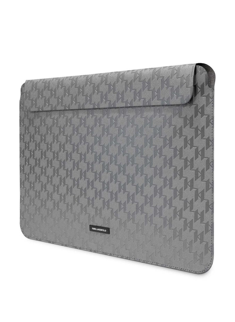 Saffiano Mono Plaque Computer Sleeve 14inch / Secure Closure / Precision Fit / Durability / High-Quality Material / Unique Design - Gray