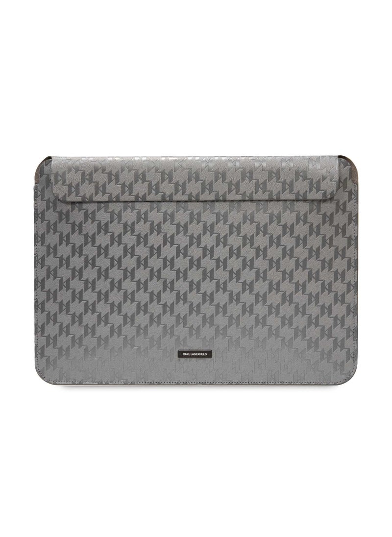 Saffiano Mono Plaque Computer Sleeve 14inch / Secure Closure / Precision Fit / Durability / High-Quality Material / Unique Design - Gray
