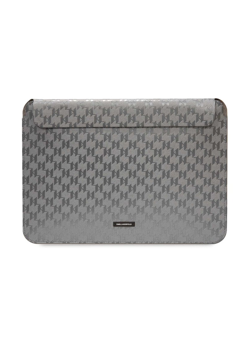 Saffiano Mono Plaque Computer Sleeve 14inch / Secure Closure / Precision Fit / Durability / High-Quality Material / Unique Design - Gray