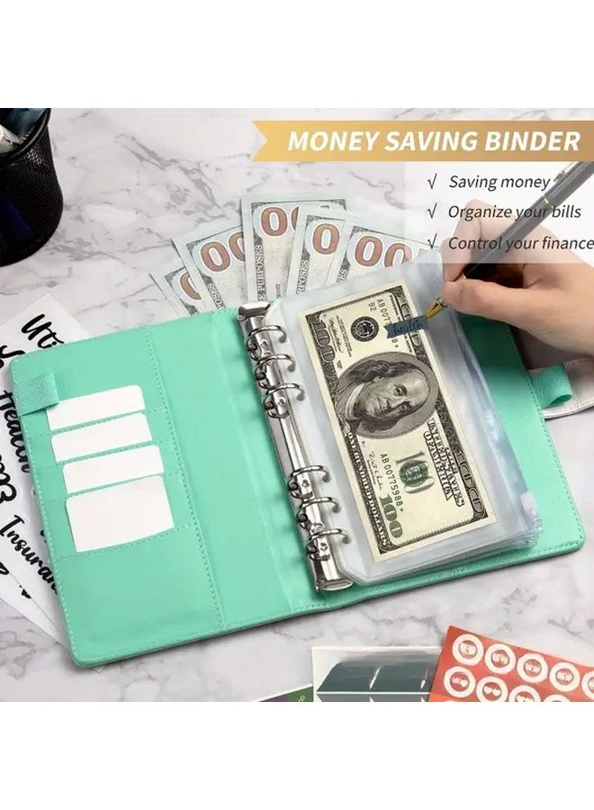 Blue Budget Binder with Cash Envelope Pockets and 12 Zipper Bags Monthly Expense Tracker Slim Wallet - Image 1