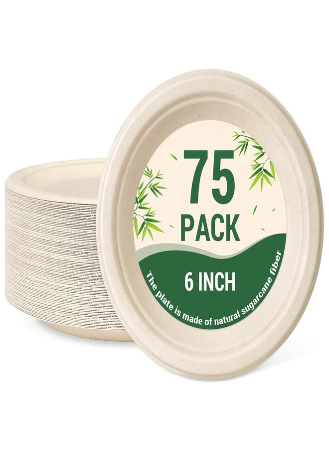 LANLISA 75 Pack Small Compostable Paper Plates 6 inch, Heavy-Duty Dessert Plates Disposable for Appetizer Snack, Biodegradable Bagasse, Brown - Image 1