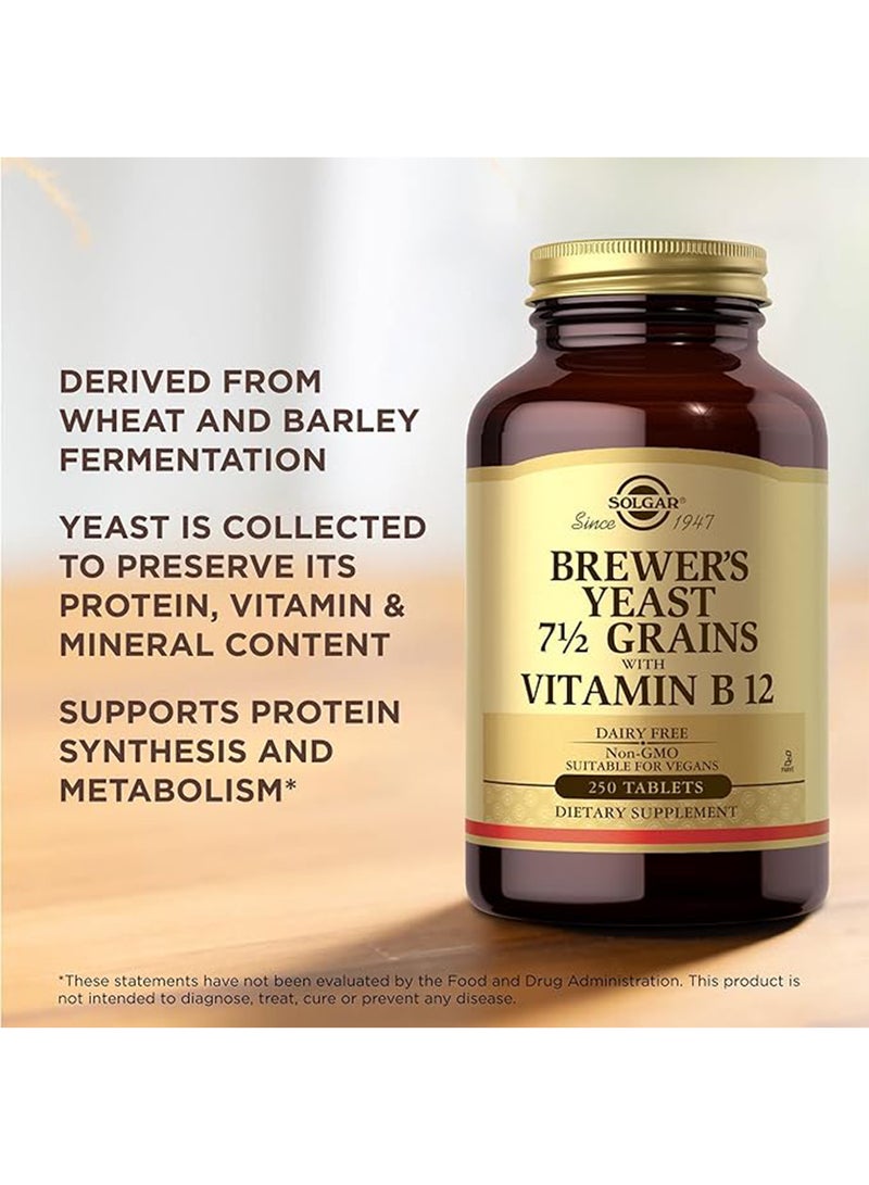 Solgar Brewer'S Yeast 7.5 Grains With Vitamin B12 Dietary Supplement Dairy Free Suitable For Vegans 250 Tablets - Image 2