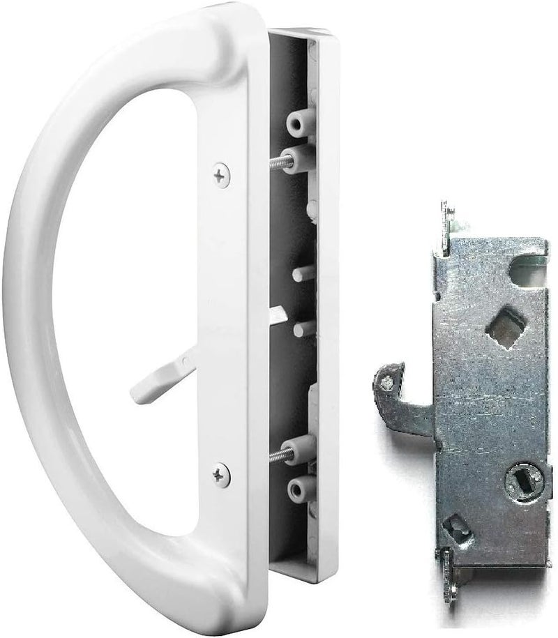 Essential Values Patio Door Handle Set, Sliding Door Lock (Handle + Latch Combo) | 2-Handle White Diecast Replacement for Sliding Doors | 3-15/16” Hole Spacing for Mortise Style Locks - Image 1
