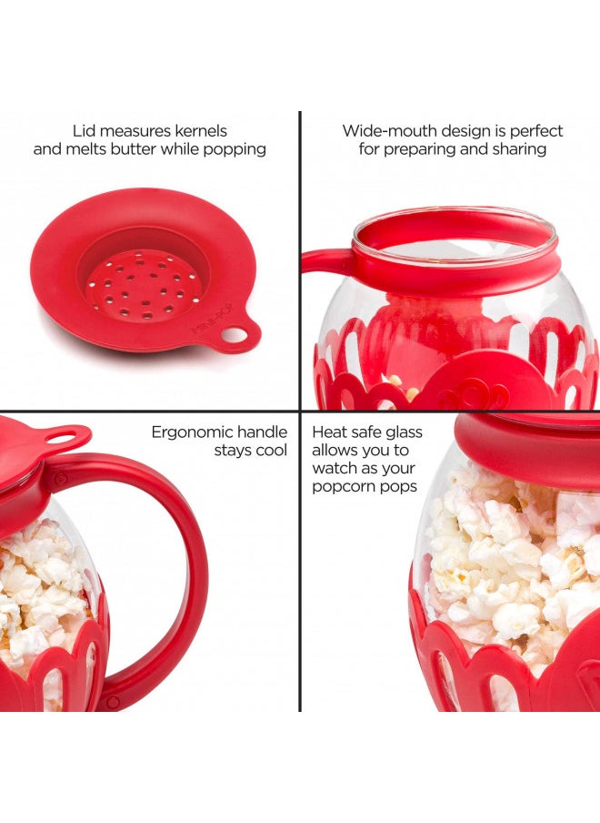 Ecolution Ecolution Patented Micro-Pop Microwave Popcorn Popper with Temperature Safe Glass, 3-in-1 Lid Measures Kernels and Melts Butter, Made Without BPA, Dishwasher Safe, 1.5-Quart, Red  - Image 5