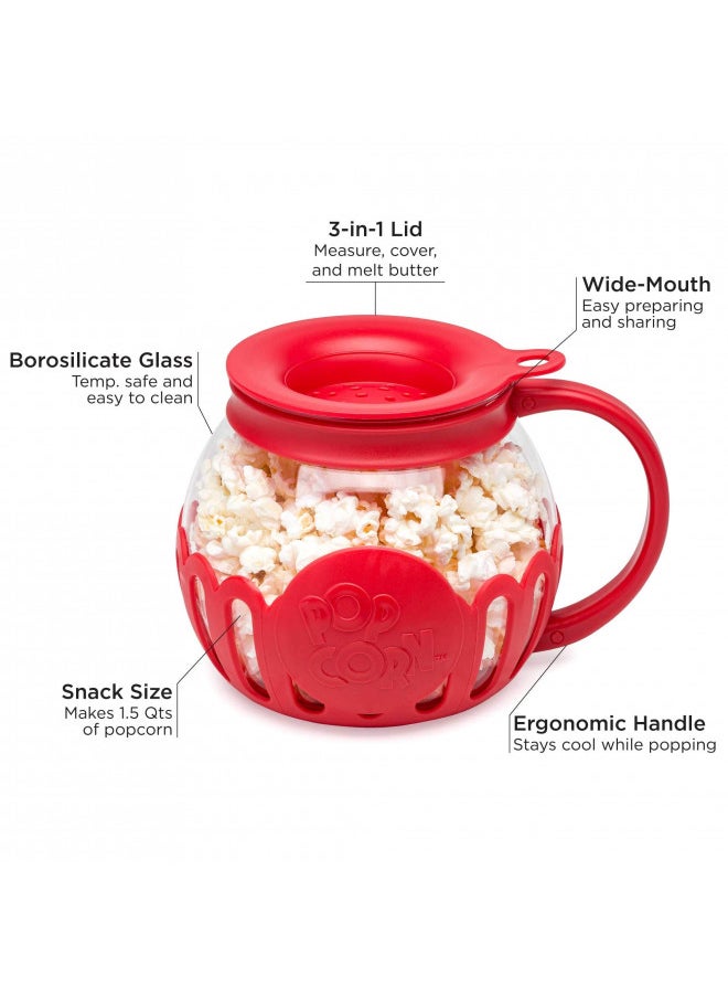 Ecolution Ecolution Patented Micro-Pop Microwave Popcorn Popper with Temperature Safe Glass, 3-in-1 Lid Measures Kernels and Melts Butter, Made Without BPA, Dishwasher Safe, 1.5-Quart, Red  - Image 4