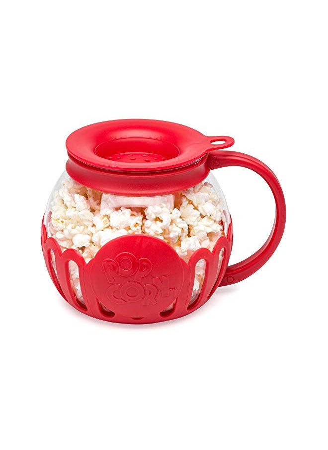 Ecolution Ecolution Patented Micro-Pop Microwave Popcorn Popper with Temperature Safe Glass, 3-in-1 Lid Measures Kernels and Melts Butter, Made Without BPA, Dishwasher Safe, 1.5-Quart, Red  - Image 1