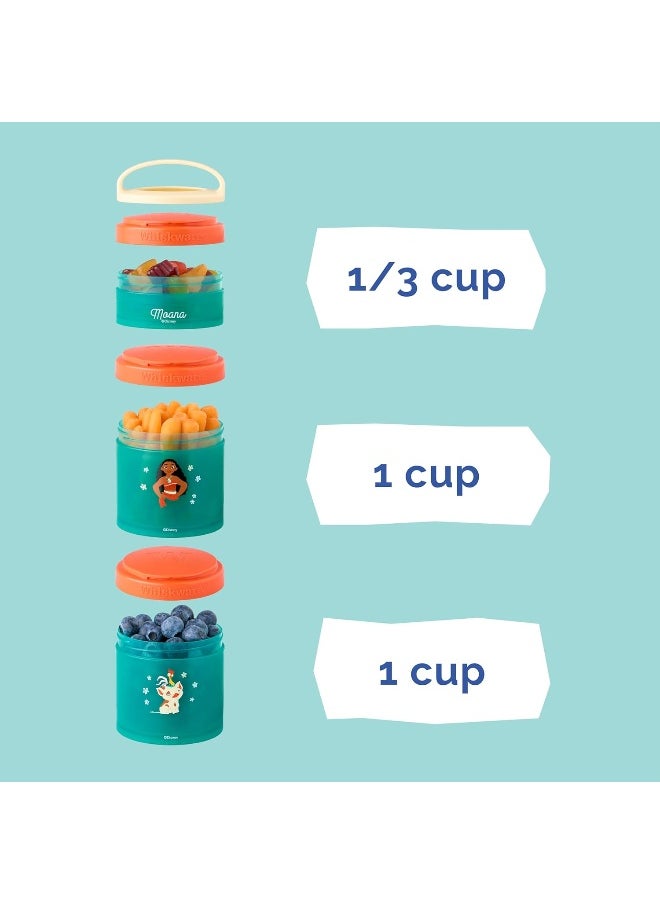 Whiskware Whiskware Containers for Toddlers and Kids 3 Stackable Snack Cups for School and Travel, 1/3 cup+1 cup+1 cup, Moana  - Image 4