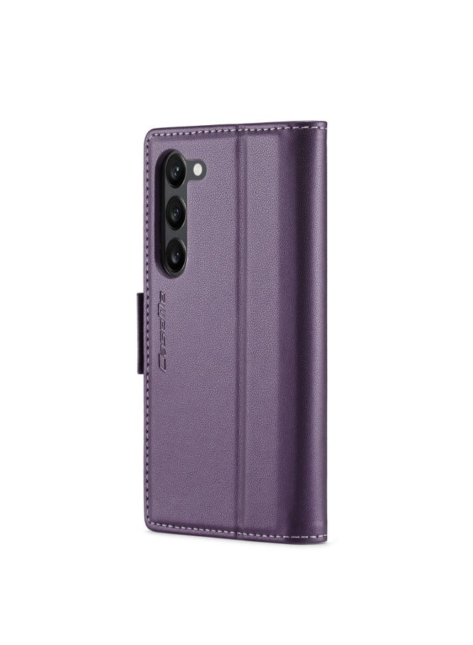 CaseMe Flip Wallet Case For Samsung Galaxy S24 [RFID Blocking] PU Leather Wallet Flip Folio Case with Card Holder Kickstand Shockproof Phone Cover (Purple) - Image 2