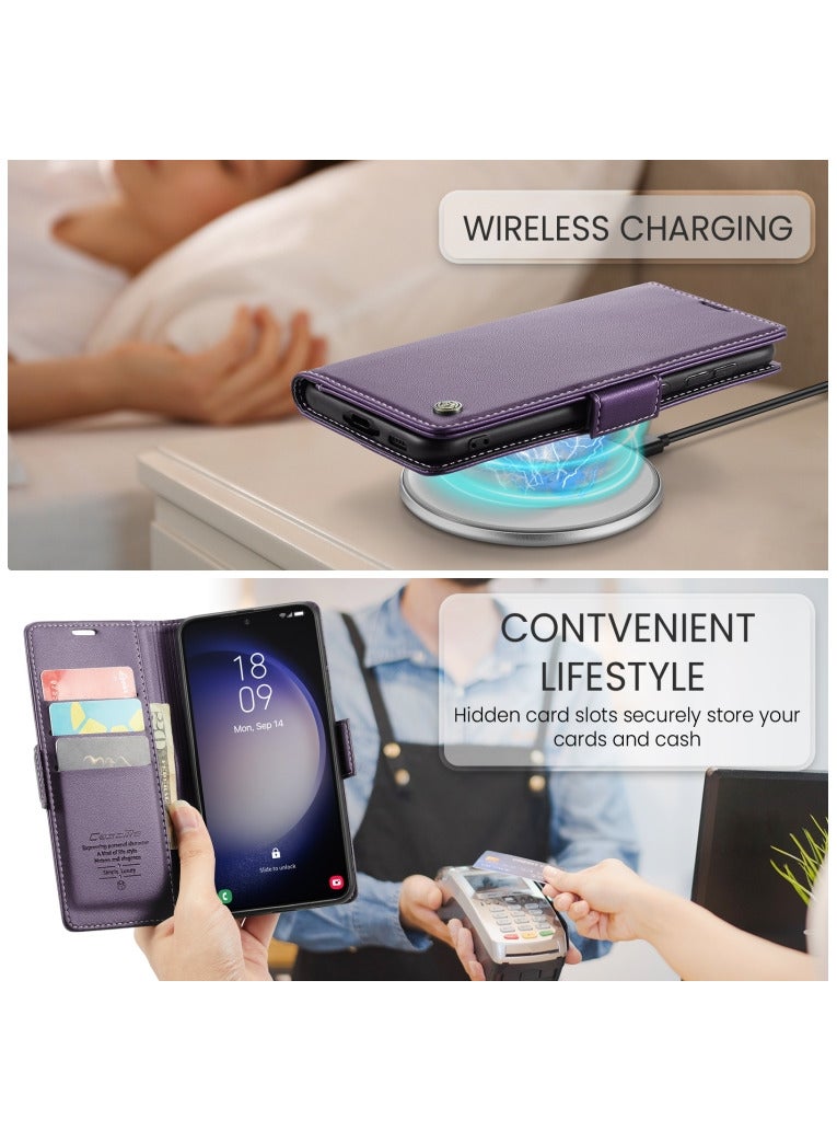 CaseMe Flip Wallet Case For Samsung Galaxy S24 [RFID Blocking] PU Leather Wallet Flip Folio Case with Card Holder Kickstand Shockproof Phone Cover (Purple) - Image 3