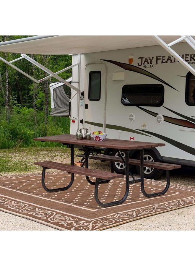 SAND MINE Reversible Mats, Plastic Straw Rug, Modern Area Rug, Large Floor Mat and Rug for Outdoors, RV, Patio, Backyard, Deck, Picnic, Beach, Trailer, Camping (9' x 12', Brown & White) - Image 4