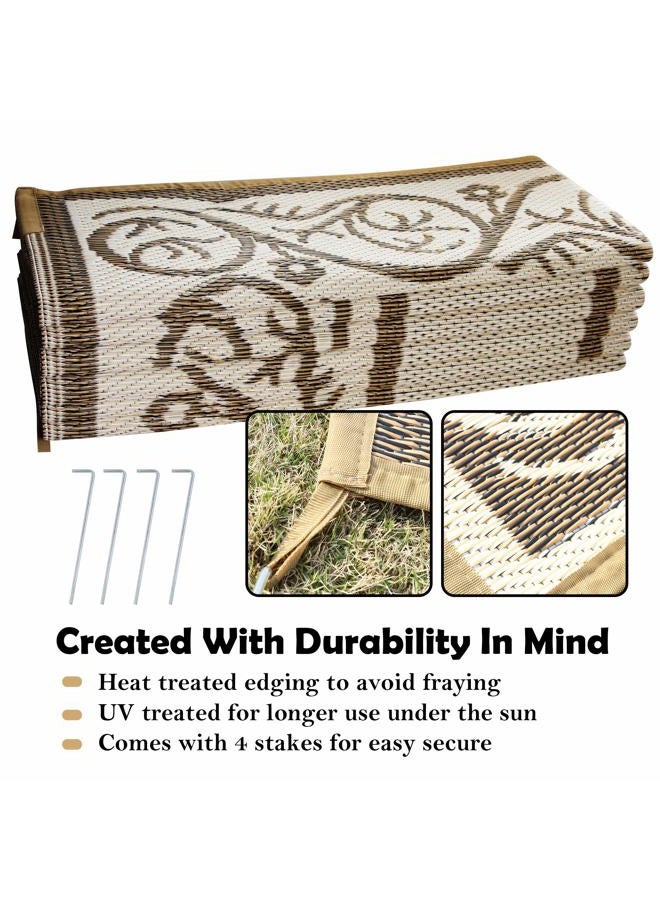 SAND MINE Reversible Mats, Plastic Straw Rug, Modern Area Rug, Large Floor Mat and Rug for Outdoors, RV, Patio, Backyard, Deck, Picnic, Beach, Trailer, Camping (9' x 12', Brown & White) - Image 3