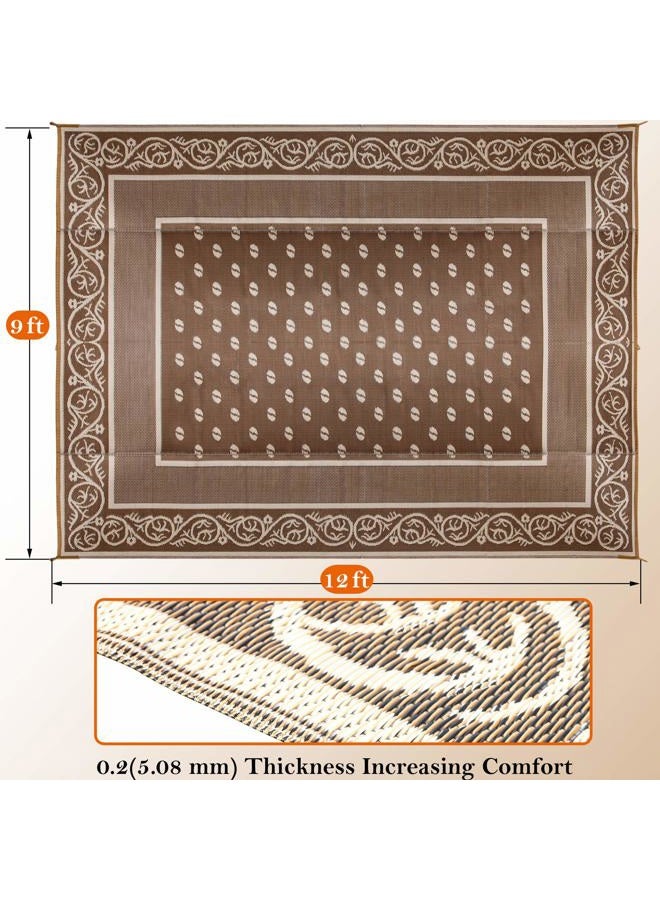 SAND MINE Reversible Mats, Plastic Straw Rug, Modern Area Rug, Large Floor Mat and Rug for Outdoors, RV, Patio, Backyard, Deck, Picnic, Beach, Trailer, Camping (9' x 12', Brown & White) - Image 2