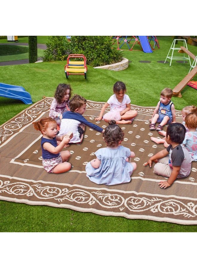 SAND MINE Reversible Mats, Plastic Straw Rug, Modern Area Rug, Large Floor Mat and Rug for Outdoors, RV, Patio, Backyard, Deck, Picnic, Beach, Trailer, Camping (9' x 12', Brown & White) - Image 5