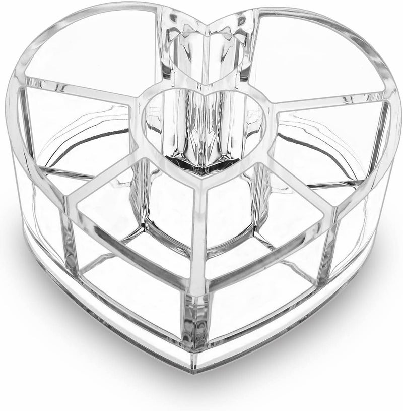 MOSIKER Acrylic Small Lipstick Organizer,Cosmetic Storage for Vanity,8 Slots Nifty Heart Shape Lip Gloss Display Stand Clear - Image 1