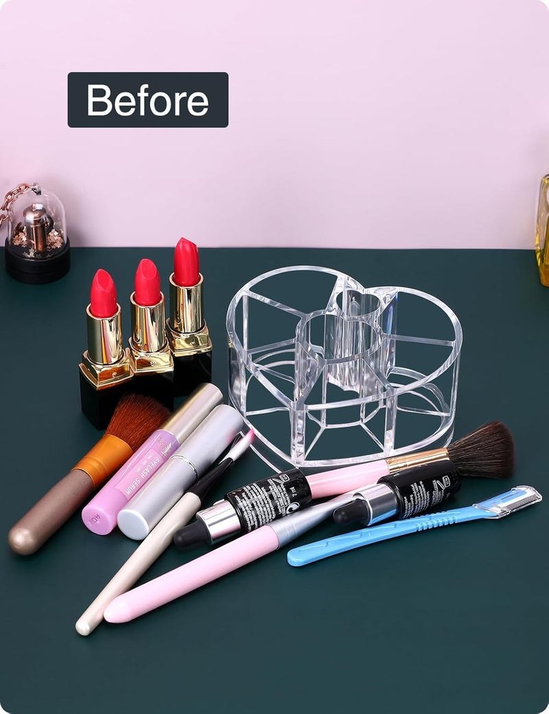 MOSIKER Acrylic Small Lipstick Organizer,Cosmetic Storage for Vanity,8 Slots Nifty Heart Shape Lip Gloss Display Stand Clear - Image 3