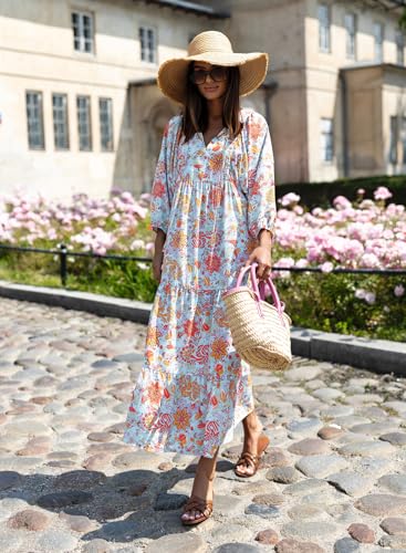 miduo Womens Maxi Dress Short Sleeve V Neck Summer Spring Fashion Loose Floral Beach Bohemian Long Maxi Dresses XL - Image 2