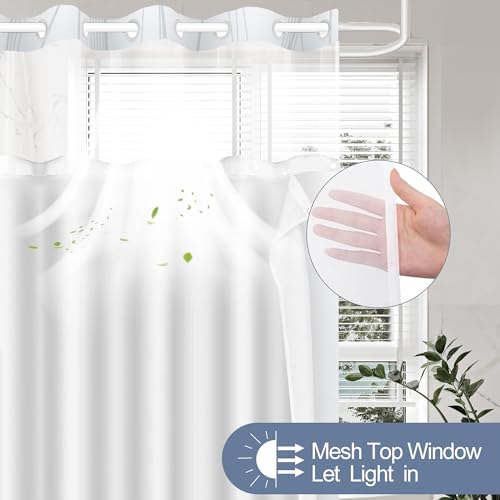 TWLSNCD No Hook Shower Curtain and Liner Set, Grey Striped Shower Curtains with Snap in Fabric Liner, Hotel Ringless Waterproof Washable with See Through Top Window, 71" x 74" - Image 2