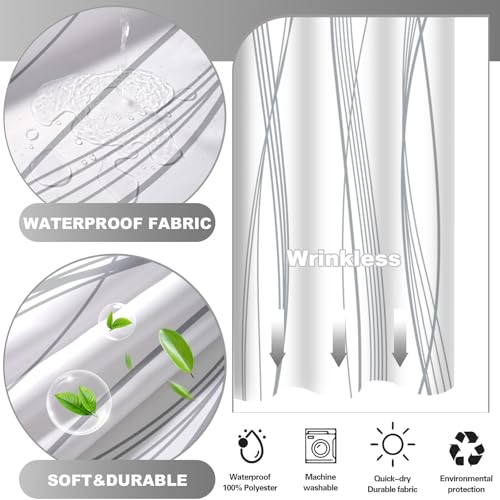 TWLSNCD No Hook Shower Curtain and Liner Set, Grey Striped Shower Curtains with Snap in Fabric Liner, Hotel Ringless Waterproof Washable with See Through Top Window, 71" x 74" - Image 3